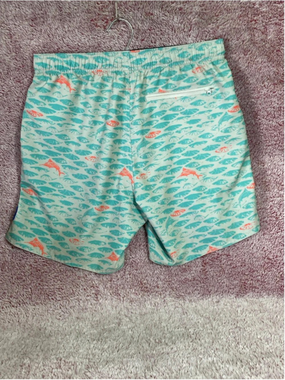 Men's AFTCO Swim Trunks S Beige Teal Fish Print